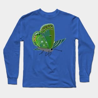 Spirograph Collaged Green Butterfly Long Sleeve T-Shirt